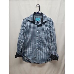Christian Aujard Men Long Sleeve Button‎ Front Shirt Flip Cuffs Plaid Size L